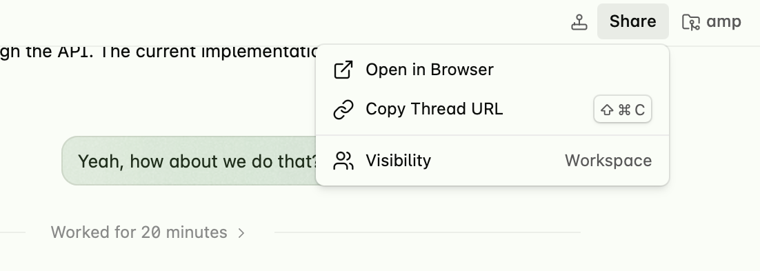 Share menu with the Copy Thread URL option
